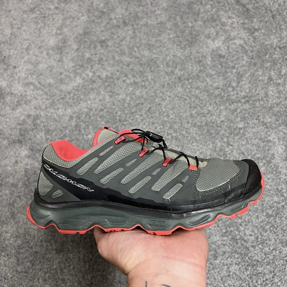 Salomon Synapse Trail Running Hiking Shoes Womens 7 Gray Pink Quicklace 307992